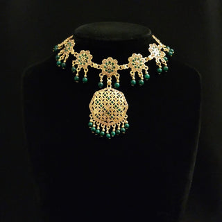 Celine Green Jadau Necklace Set with Maang Tikka - ECLAT INDIAN JEWELSNecklace SetsGreen