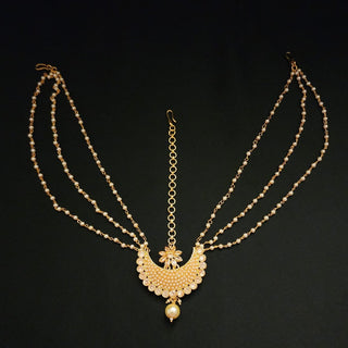 Charlize Gold Pearl Polki Damini - ECLAT INDIAN JEWELSMatha Patti, Sheesh PhoolWhite