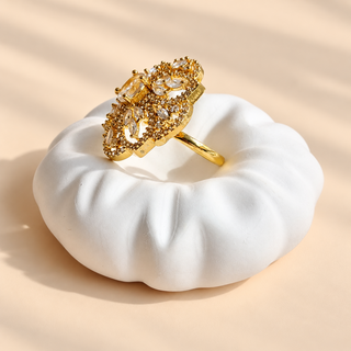 Charlotte gold tone cubic zirconia flower ring side profile
