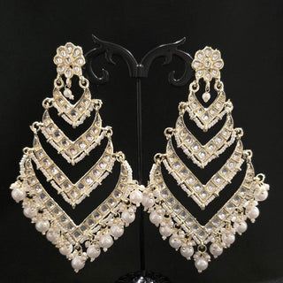 Charlotte White Long Kundan Earrings - ECLAT INDIAN JEWELSEarringsWhite