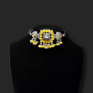 Charlotte Yellow German Silver Choker Necklace Set - ECLAT INDIAN JEWELSNecklace SetsYellow