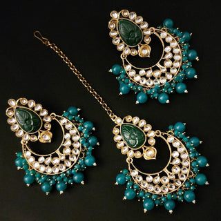 Chauntel Green Kundan Tikka Set (with carving stone) - ECLAT INDIAN JEWELSTikka SetsGreen