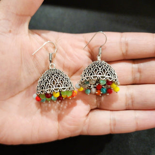 Chloe Multicolour German Silver Jhumki Earrings - ECLAT INDIAN JEWELSEarringsMulticolour