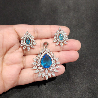 Christie Aqua Blue CZ Diamond Simulant Pendant Set (Chain included) - ECLAT INDIAN JEWELSNecklace Sets - Pendant SetsBlue