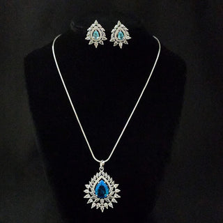 Christie Aqua Blue CZ Diamond Simulant Pendant Set (Chain included) - ECLAT INDIAN JEWELSNecklace Sets - Pendant SetsBlue