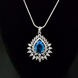 Christie Aqua Blue CZ Diamond Simulant Pendant Set (Chain included) - ECLAT INDIAN JEWELSNecklace Sets - Pendant SetsBlue