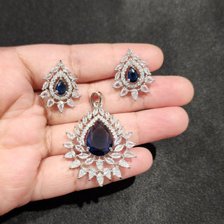 Christie Blue CZ Diamond Simulant Pendant Set (Chain included) - ECLAT INDIAN JEWELSNecklace Sets - Pendant SetsBlue