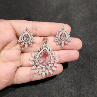 Christie Hydro Pink CZ Diamond Simulant Pendant Set (Chain included) - ECLAT INDIAN JEWELSNecklace Sets - Pendant SetsPink