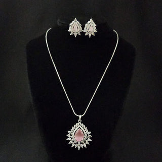 Christie Pink CZ Diamond Simulant Pendant Set (Chain included) - ECLAT INDIAN JEWELSNecklace Sets - Pendant SetsPink