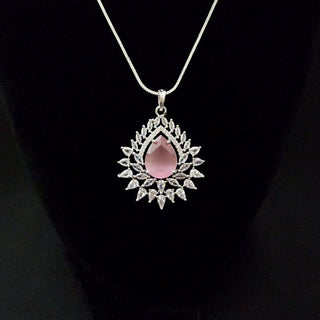 Christie Pink CZ Diamond Simulant Pendant Set (Chain included) - ECLAT INDIAN JEWELSNecklace Sets - Pendant SetsPink