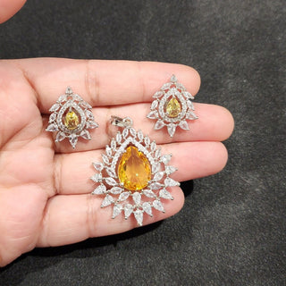 Christie Yellow CZ Diamond Simulant Pendant Set (Chain included) - ECLAT INDIAN JEWELSNecklace Sets - Pendant SetsYellow