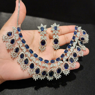 Christina Blue AD Diamond Necklace Set - ECLAT INDIAN JEWELSNecklace SetsBlue