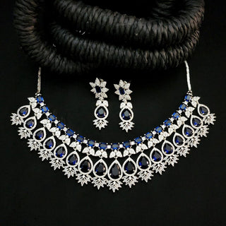 Christina Blue AD Diamond Necklace Set - ECLAT INDIAN JEWELSNecklace SetsBlue