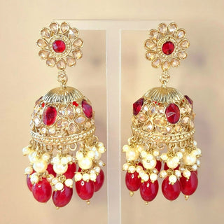 Claire Dark Red Polki Jhumka Earrings - ECLAT INDIAN JEWELSEarringsRed