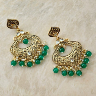 Claire Green Kundan Gold Plated Earrings - ECLAT INDIAN JEWELSEarringsGreen