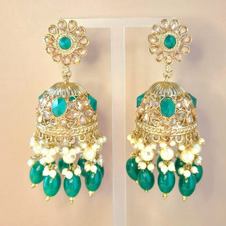 Claire Green Polki Jhumka Earrings - ECLAT INDIAN JEWELSEarringsGreen