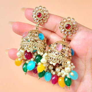 Claire Multicolour Polki Jhumka Earrings - ECLAT INDIAN JEWELSEarringsMulticolour