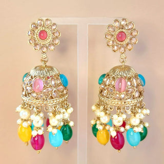 Claire Multicolour Polki Jhumka Earrings - ECLAT INDIAN JEWELSEarringsMulticolour