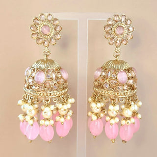 Claire Pink Polki Jhumka Earrings - ECLAT INDIAN JEWELSEarringsPink