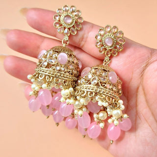 Claire Pink Polki Jhumka Earrings - ECLAT INDIAN JEWELSEarringsPink