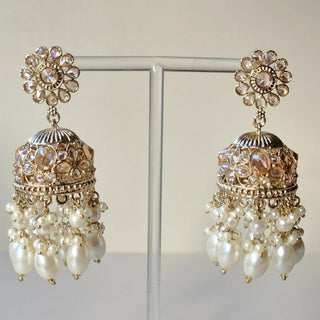 Claire White Polki Jhumka Earrings - ECLAT INDIAN JEWELSEarringsWhite