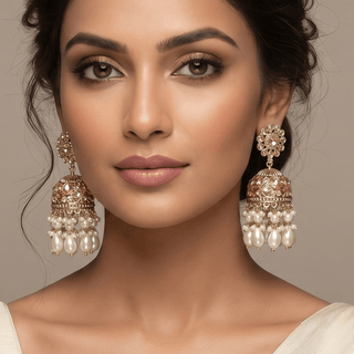 Claire White Polki Jhumka Earrings - ECLAT INDIAN JEWELSEarringsWhite