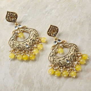 Claire Yellow Kundan Gold Plated Earrings - ECLAT INDIAN JEWELSEarringsYellow