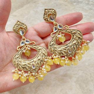 Claire Yellow Kundan Gold Plated Earrings - ECLAT INDIAN JEWELSEarringsYellow