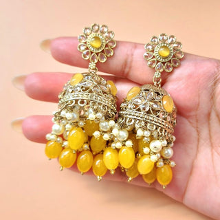 Claire Yellow Polki Jhumka Earrings - ECLAT INDIAN JEWELSEarringsYellow