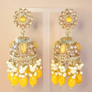 Claire Yellow Polki Jhumka Earrings - ECLAT INDIAN JEWELSEarringsYellow