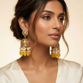 Claire Yellow Polki Jhumka Earrings - ECLAT INDIAN JEWELSEarringsYellow
