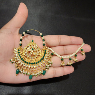 Clara 18k Gold Plated Green Nath (nose piercing required) - ECLAT INDIAN JEWELSNose Ring (Nath)Green