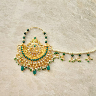 Clara 18k Gold Plated Green Nath (nose piercing required) - ECLAT INDIAN JEWELSNose Ring (Nath)Green