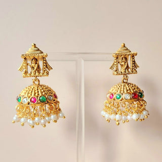 Clarissa Bridal Doli Multicolour Kemp Jhumka Earrings - ECLAT INDIAN JEWELSEarringsGold