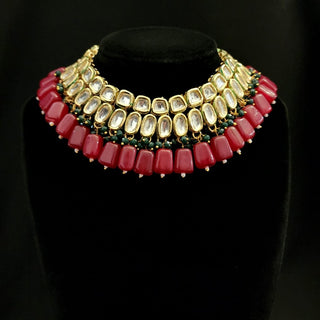 Clarissa Dark Red Kundan Necklace Set - ECLAT INDIAN JEWELSNecklace SetsMulticolour