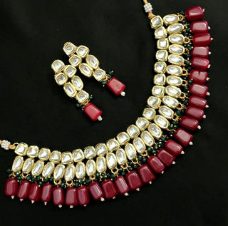 Clarissa Dark Red Kundan Necklace Set - ECLAT INDIAN JEWELSNecklace SetsMulticolour