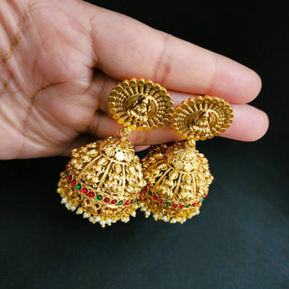 Clarissa Luxury Multicolour Temple Jhumka Earrings - ECLAT INDIAN JEWELSEarringsGold