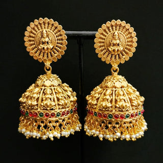 Clarissa Luxury Multicolour Temple Jhumka Earrings - ECLAT INDIAN JEWELSEarringsGold