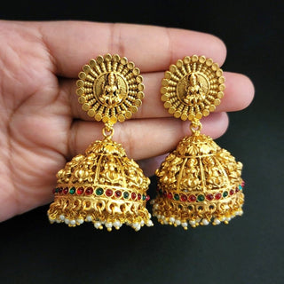 Clarissa Luxury Multicolour Temple Jhumka Earrings - ECLAT INDIAN JEWELSEarringsGold