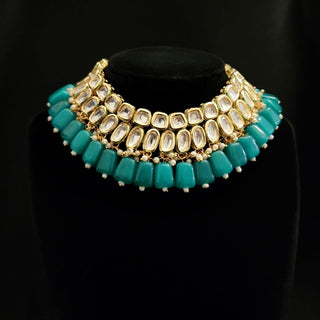 Clarissa Teal Green Kundan Necklace Set - ECLAT INDIAN JEWELSNecklace SetsGreen