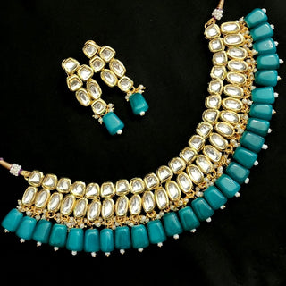 Clarissa Teal Green Kundan Necklace Set - ECLAT INDIAN JEWELSNecklace SetsGreen