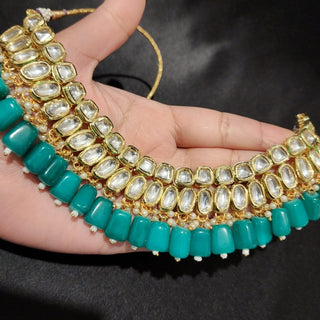 Clarissa Teal Green Kundan Necklace Set - ECLAT INDIAN JEWELSNecklace SetsGreen