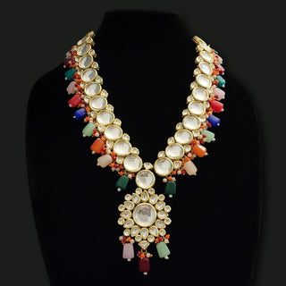 Claudia Multicolour Uncut Kundan Long Necklace Set with Tikka - ECLAT INDIAN JEWELSNecklace SetsMulticolour