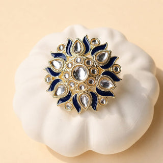 Colette Dark Blue Kundan Adjustable Ring - ECLAT INDIAN JEWELSRing JewelleryBlue