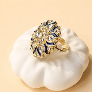 Colette Dark Blue Kundan Adjustable Ring - ECLAT INDIAN JEWELSRing JewelleryBlue