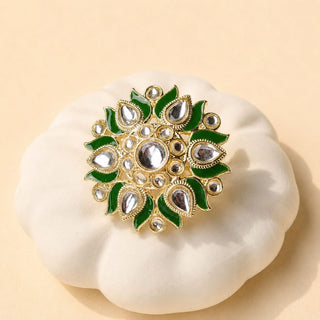 Colette Dark Green Kundan Adjustable Ring - ECLAT INDIAN JEWELSRing JewelleryGreen