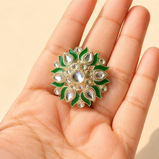Colette Dark Green Kundan Adjustable Ring - ECLAT INDIAN JEWELSRing JewelleryGreen