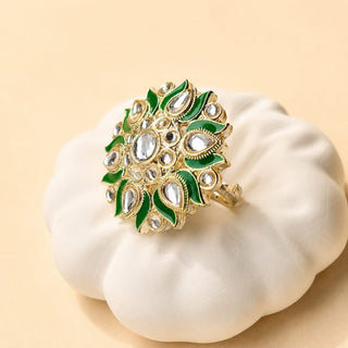 Colette Dark Green Kundan Adjustable Ring - ECLAT INDIAN JEWELSRing JewelleryGreen