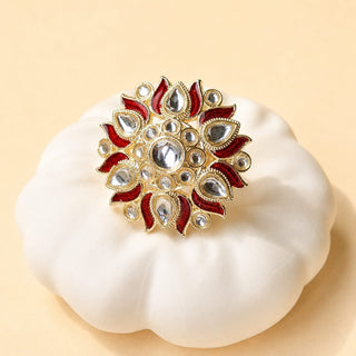 Colette Dark Red Kundan Adjustable Ring - ECLAT INDIAN JEWELSRing JewelleryRed