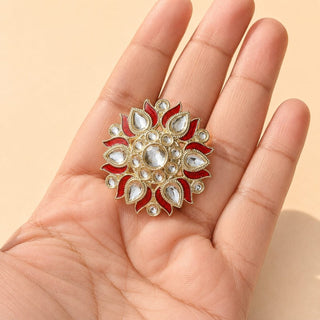 Colette Dark Red Kundan Adjustable Ring - ECLAT INDIAN JEWELSRing JewelleryRed